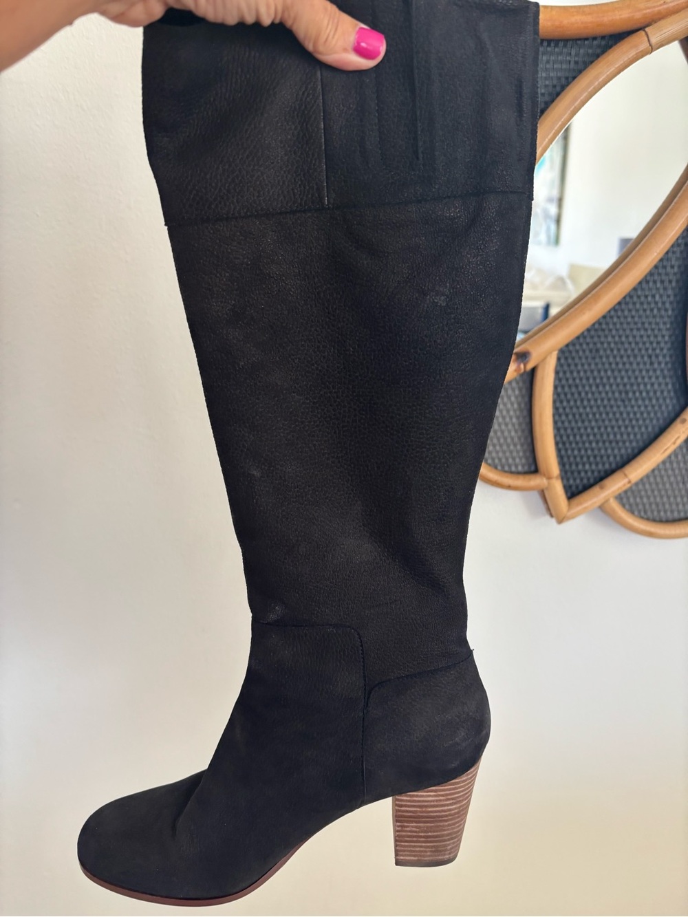 Cole Haan Black Over-the-Knee Suede Boots with Stacked Heel